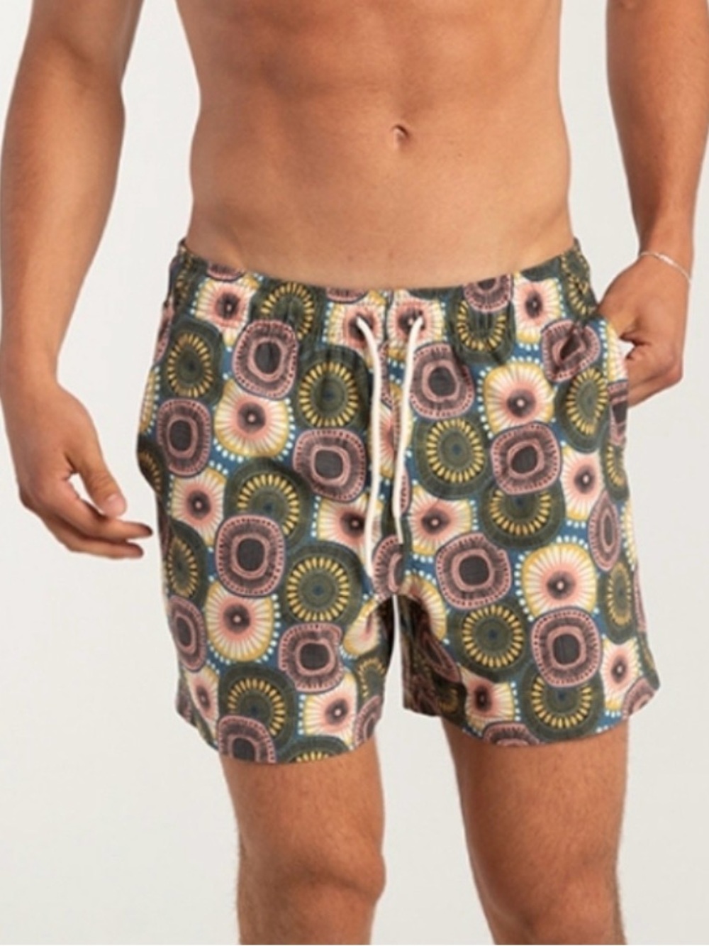NWT RSQ Swim Floral Medallion Print 5” Swim Shorts in Blue, Pink & Mustard